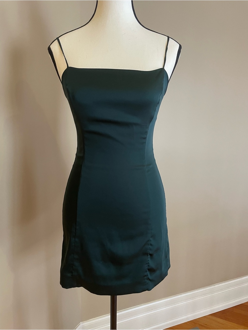 Sunday Best Deep Green Satin Slip Mini Dress